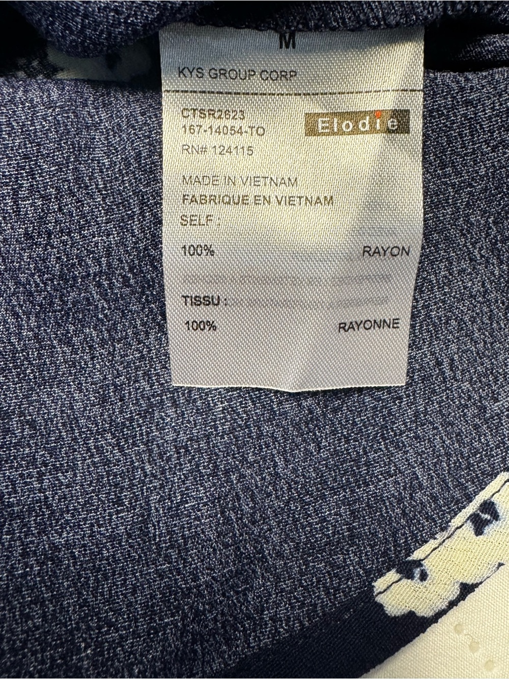 Elodie Navy Floral Puff Sleeve Button Front Blouse Medium 100% Rayon - Picture 8 of 8
